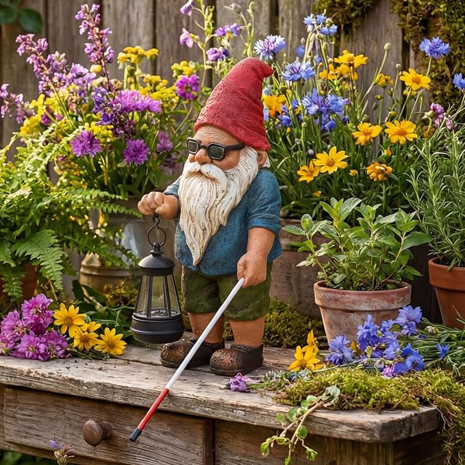 Garden Gnome Outdoor Statue -10.2 inches Outdoor Decor for Patio Yard Balcony Pathway - Self-Growth & Win-Win Gift - Gnome Lantern Bearer: Illuminate the Path for Others