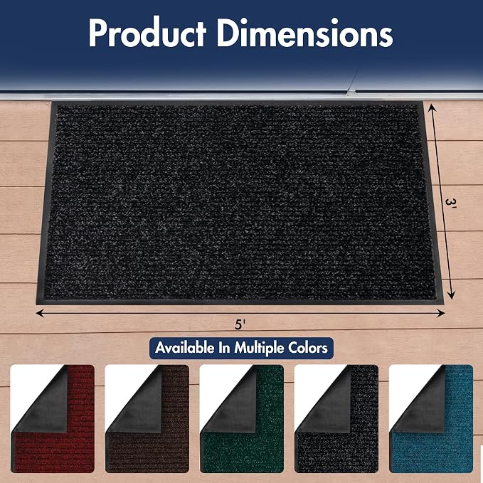 Notrax 109 Industrial Door Mat, 3' x 5' Entrance Mat, Heavy Duty Commercial Rugs for Entryway, Welcome Lobbies, Garage, and Mudroom, Made in the USA, Charcoal Black, Brush Step 109S0035CH