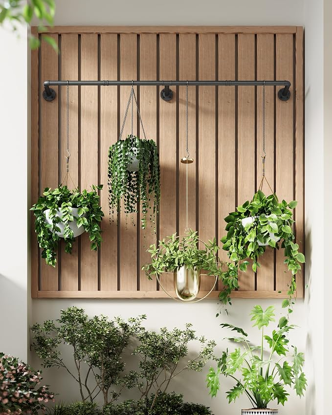 SOFITORG 65.7" Metal Plant Hanging Rod with 6 Chains, Pots Not Included | Wall Plant Hanging Bar, Durable Hanging planter holder for Window Ceiling, Easy Assembly, All Hardware Included, Black