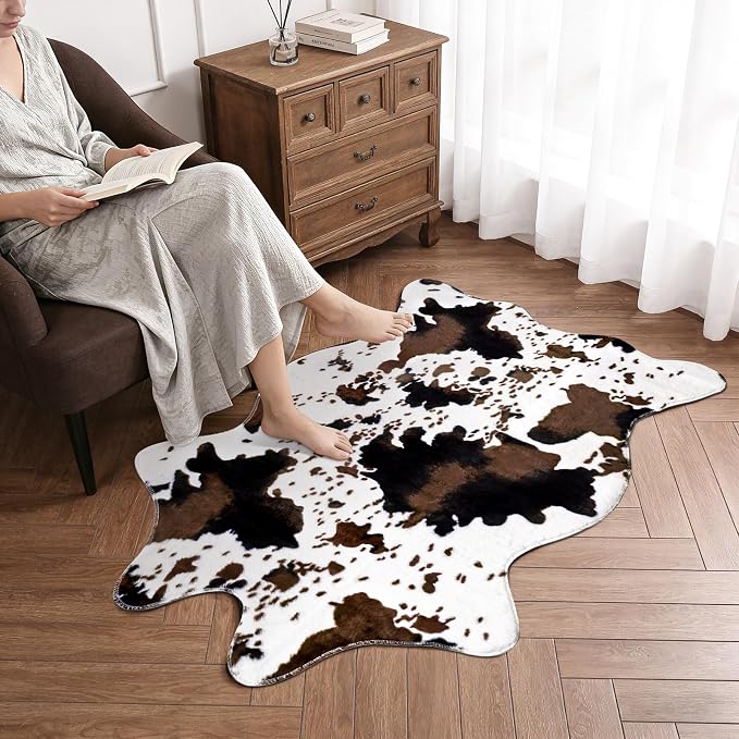 MACEVIA Cowhide Rug Cute Cow Print Rugs Western Decor for Living Room Bedroom Faux Animal Area Carpet Non-Slip 43.3" L x 29.5" W(3.6ft x 2.4ft)