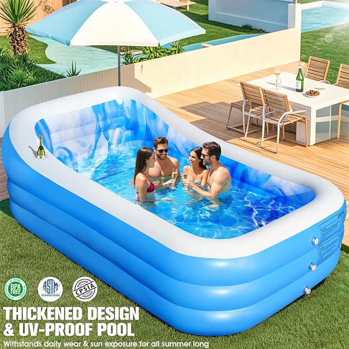 Inflatable Pool with Seat & Headrest,Large Blow Up Pool98x63x21.6IN | Oversized Thickened Blow Up Pool for Audlt,Inflatable Backyard Audlt Pool,Durable Swim Center Inflatable Family Lounge Pool