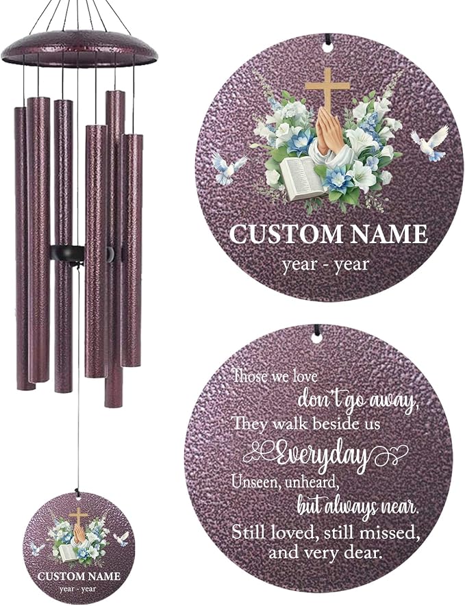 Personalized Deep Tone Wind Chimes Memorial, 30/36/45" Sympathy Wind Chimes Gifts for Loss of Loved One, Mom, Dad, Custom in Loving Memory of Loss Gifts, Produced in Texas