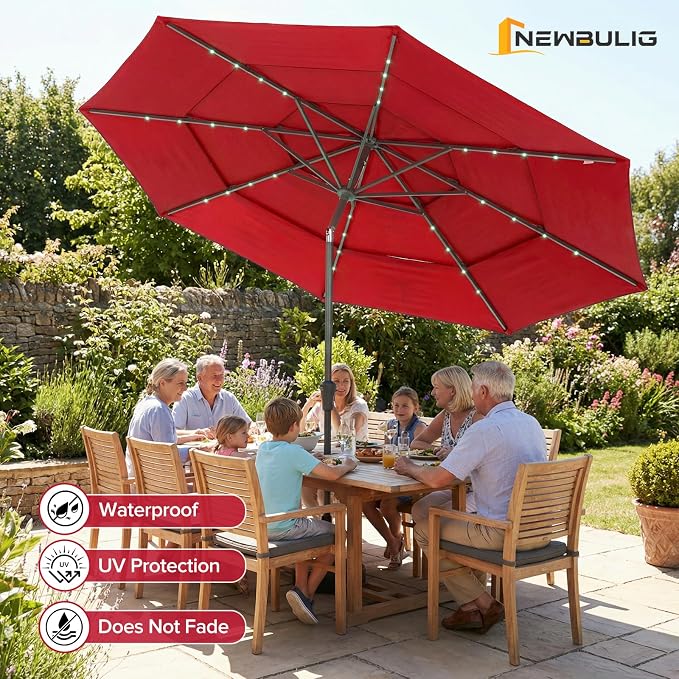 NEWBULIG 10FT Patio Umbrella, Offset Cantilever Outdoor Patio Table Umbrella, UV Protection, Fade Resistant Fabric, Easy Tilt Adjustment for Pool, Deck, Garden, Backyard, Red