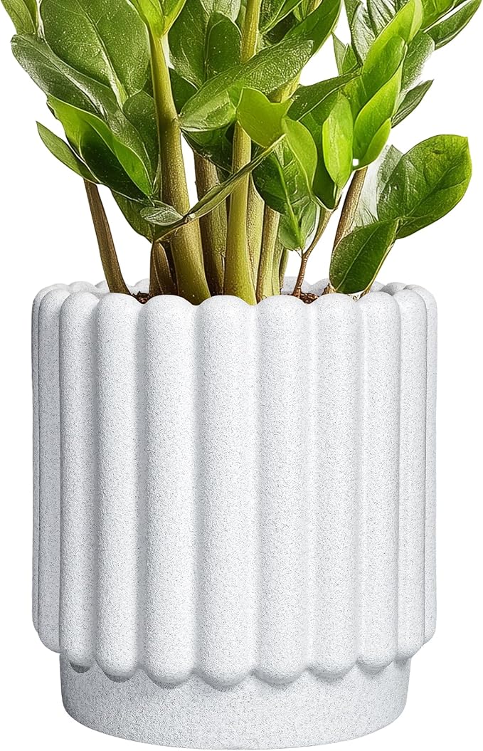 Ceramicfor Ceramic Planter, 7.6 Inch, White | Indoor Plants, Outdoor Use, Drainage Hole, Fluted Modern Design, Round Flower Pot
