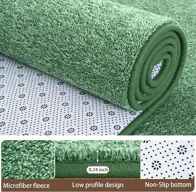 AROGAN 2x8 Runner Rug for Hallway, Long Runner Rugs Non Slip, Matte Green | Soft Washable Memory Foam Carpet for Bedroom, Non Slip Backing Runners Rug for Hallways, Kitchen, Bathroom, Entryway Home