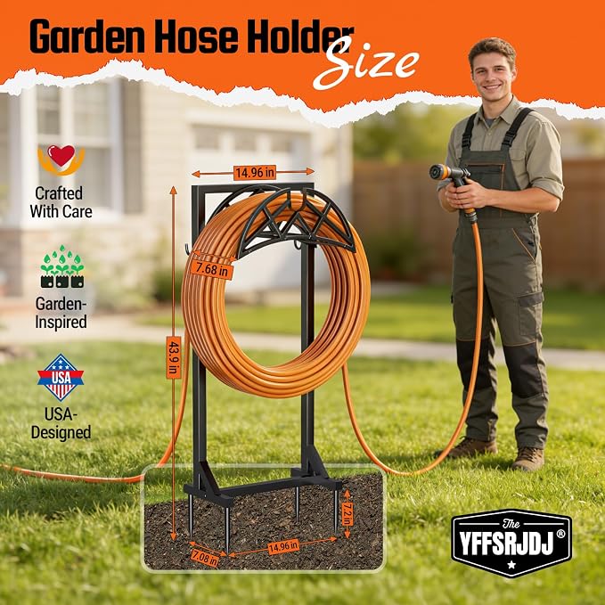 2 Pack Garden Hose Holder, Heavy-Duty Metal Stand with Stable Base & 2 Tool Hooks, Freestanding Storage Rack for Outside, Holds 150ft – Hose Holders for Yard & Lawn