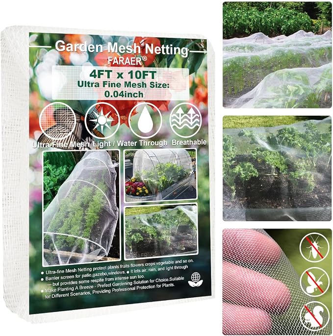 Garden Netting, Plant Covers 4x10Ft Net Ultra Fine Mesh Protection Netting for Vegetable Plants Fruits Flowers Crops Greenhouse Row Cover Raised Bed Barrier Screen Protection Net Cover