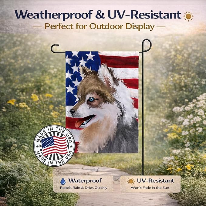 Caroline's Treasures CK6390GF Alaskan Klee Kai American Flag Garden Flag Mailbox Flag Decorative Yard Flag Banner Outside Patio Artwork Yard Flower Beds, Garden Size, Multicolor