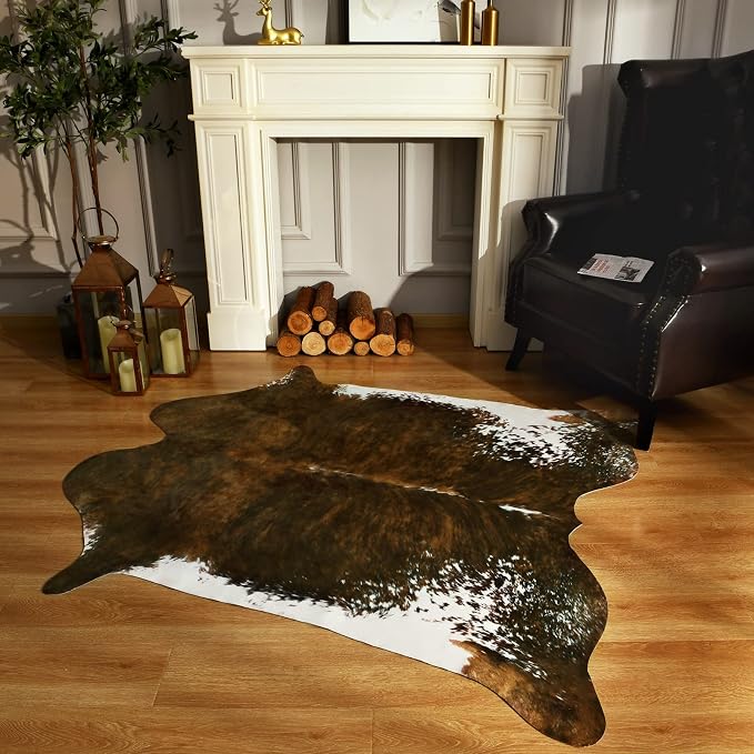 BENRON Faux Cowhide Rug, Cow Print Rug for Living Room Bedroom 7.8x9.5ft | Western cow hide rug for Cowboy Cowgirl Home Decor, Washable Rugs with Irregular Animal Skins and Hides Non Slip, Olive Green