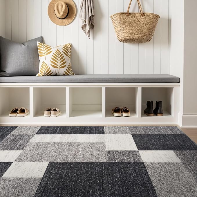 Rugshop Modern Boxes Non-Slip Living Room Bedroom Area Rug Gray 5'3" x 7'3" | Rectangular, Size 5' 3" X 7' 3", Dining Room, Home Office, Kitchen, Entryway, Hallway, Nursery, Kids Room, Guest Room