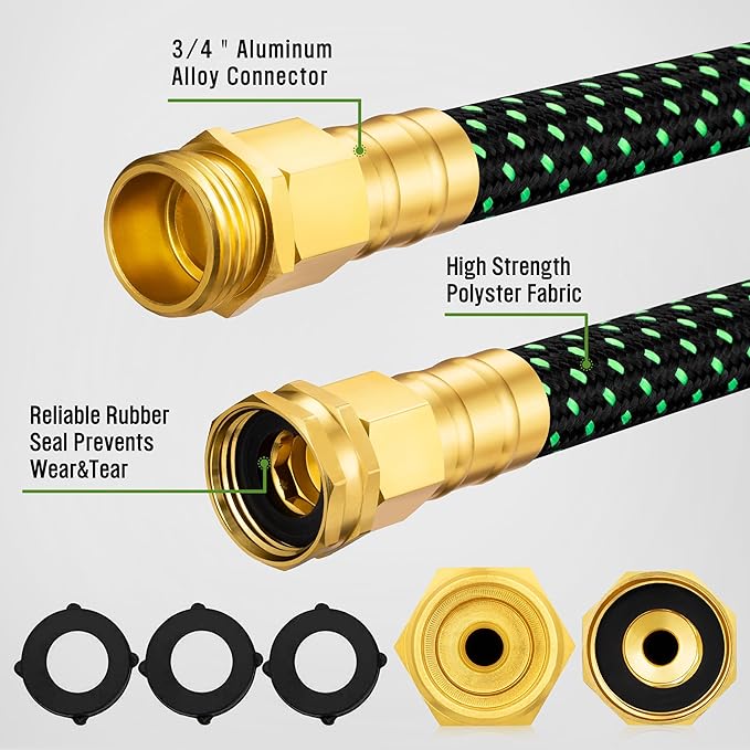 HBlife 50ft Garden Hose, Non Expandable Garden Hose with 10 Function Sprayer Nozzle, Flexible Lightweight Water Hose for Yard, Lawn, Car Wash and Outdoor