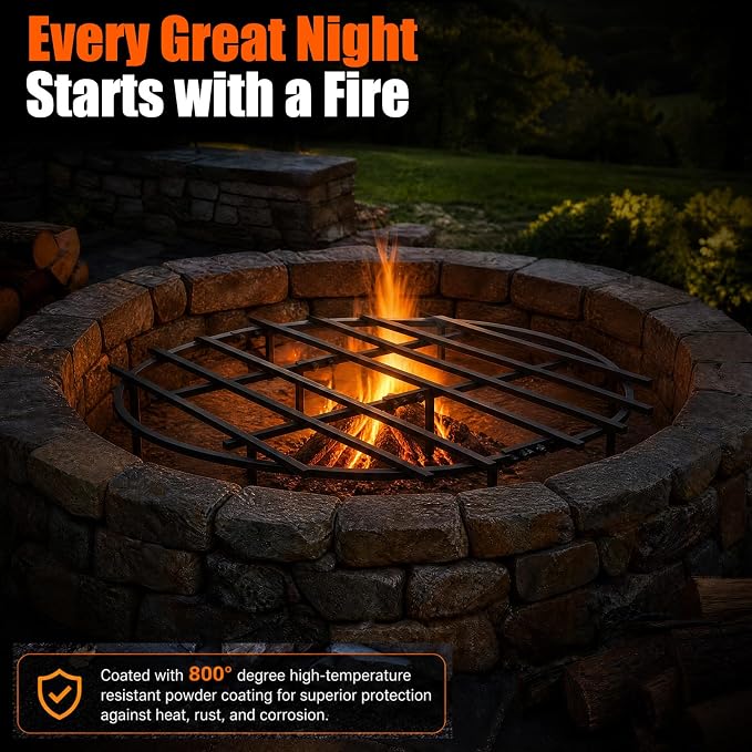 36 Inch Fire Pit Grate Round Heavy-Duty Solid Steel Fire Pit Grate with Elevated Legs, Multi-Functional Log Holder for Fireplace Outdoor Camping, Backyard Barbecue, Cooking