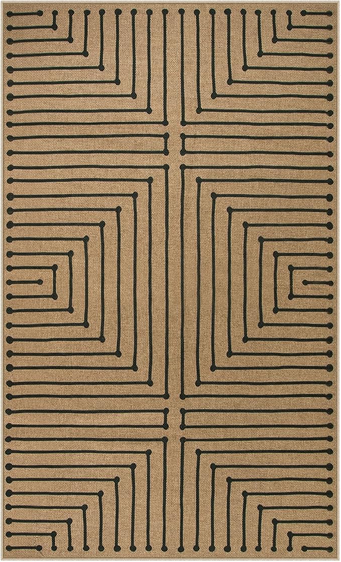 Lahome Neutral 3x5 Outdoor Rug, Black Easy Jute Entry Front Door Rug | Farmhouse Rhombus Non Slip Non Shedding Nature Indoor Outdoor Carpet for Kitchen Balcony Foyer