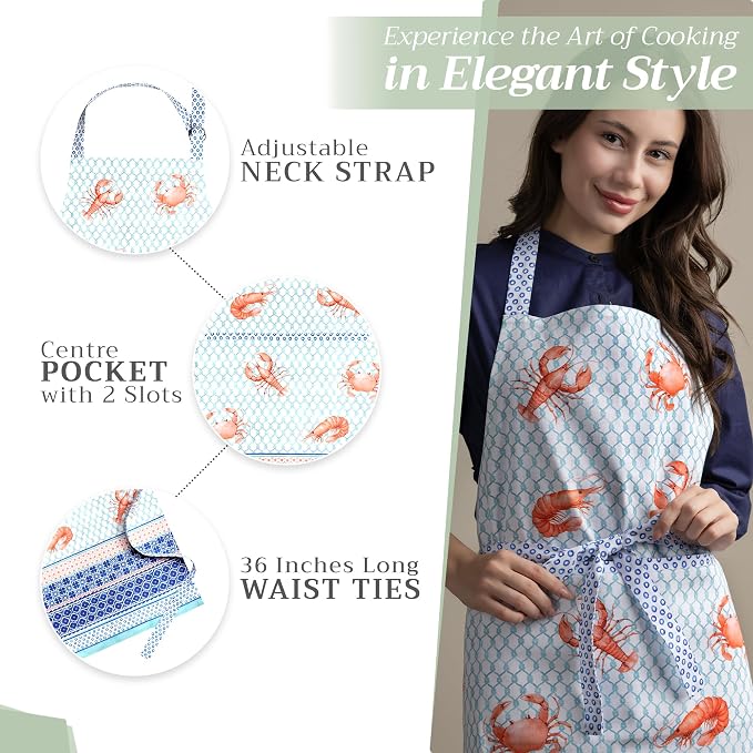 Maison d' Hermine Aprons for women with Pocket 100% Cotton (27.50"x31.50") | Adjustable Neck Strap & long ties Apron Men Chef Wedding Cooking Gardening Server Maid
