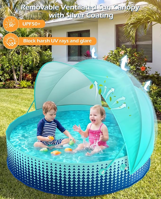 Jasonwell Kiddie Baby Pool with Canopy - Foldable Infant Toddler Kids Pool with Shade Baby Beach Essentials Tent Swimming Wading Pools for Toddlers 1-3 + Kids Dogs Ball Pit Backyard Water Play G, 48"