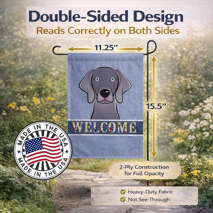 Caroline's Treasures BB1417GF Weimaraner Welcome Garden Flag, Blue Mailbox Flag Decorative Yard Flag Banner Outside Patio Artwork Yard Flower Beds, Garden Size, Multicolor
