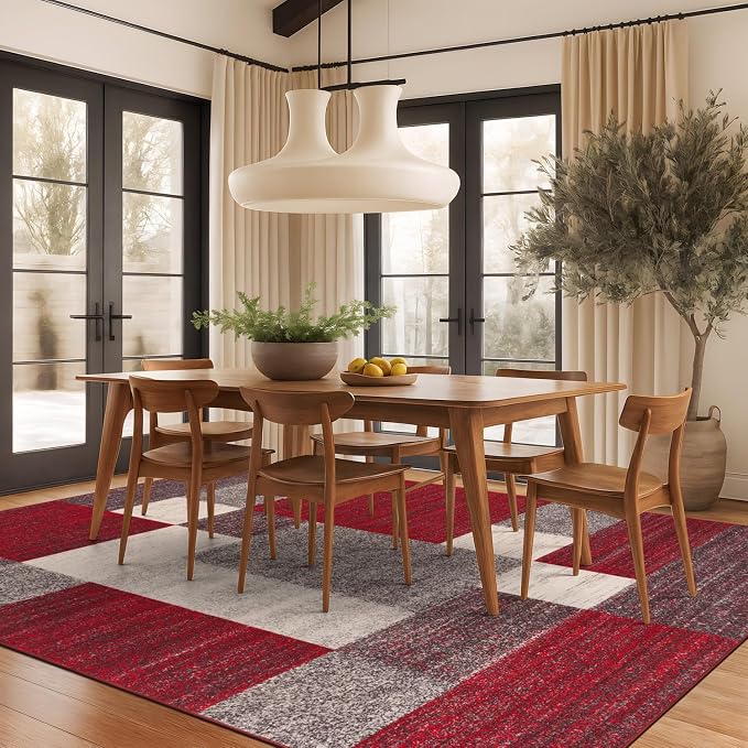 Rugshop Geometric Boxes Non-Slip Modern Large Area Rug Red 7'10" x 10' | Non-Shedding, Rectangular, Size 7'10" x 10', Living Room, Bedroom, Dining Room, Home Office, Kitchen, Entryway, Hallway