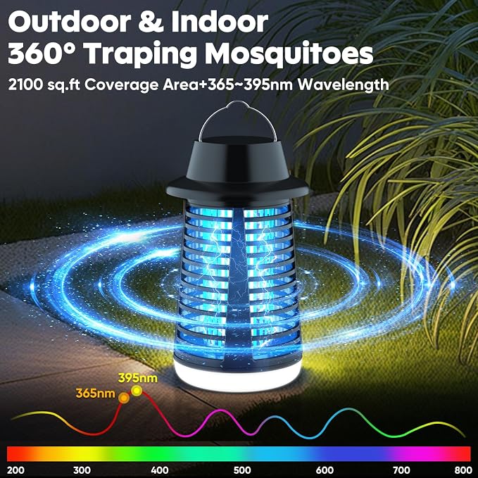 Bug Zapper, Mosquito Zapper with LED Light, Bug Zapper Outdoor Indoor- 4200V Electric Fly Trap with 5.9ft Cable, Fly Zapper Indoor, Mosquito Repellent Outdoor Patio and Backyard, Home, Camping