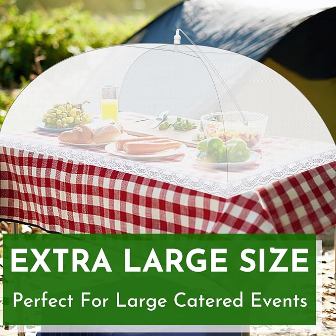 Mesh Food Covers for Outside - 9 Pack Upgraded 1 Extra Large 40x24 in & 8 Large 17x17 in Food Tent Food Cover Outdoors Party Collapsible Picnic Nets Umbrella Mesh Screen Pop Up Food Dome (White)