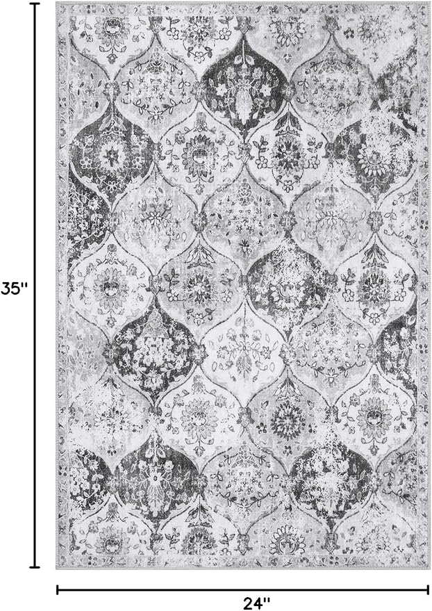 Lahome Moroccan 2x3 Rugs for Entryway, Soft Kitchen Rugs Non Slip Washable | Trellis Non-Slip Indoor Door Mat Ultra-Thin Small Throw Carpet for Bathroom Bedroom Entry Elise, Silver/Grey
