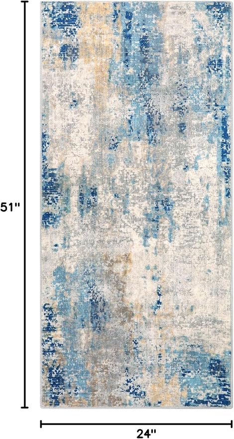 Lahome 2x4 Washable Hallway Runner Rug, Non Slip Runner Rug, Easy Clean Soft Stain Resistant Carpet for Entrance, Front Door, Door-Friendly Mat with Low Pile, 2 x 4 Blue/Ivory