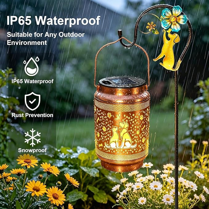 Dog Solar Lanterns Outdoor Waterproof Solar Garden Decor, Birthday Gifts for Women Mom Grandma, Metal Hanging Lights with Shepherd Hook for Outside Yard Patio Pathway Backyard Porch