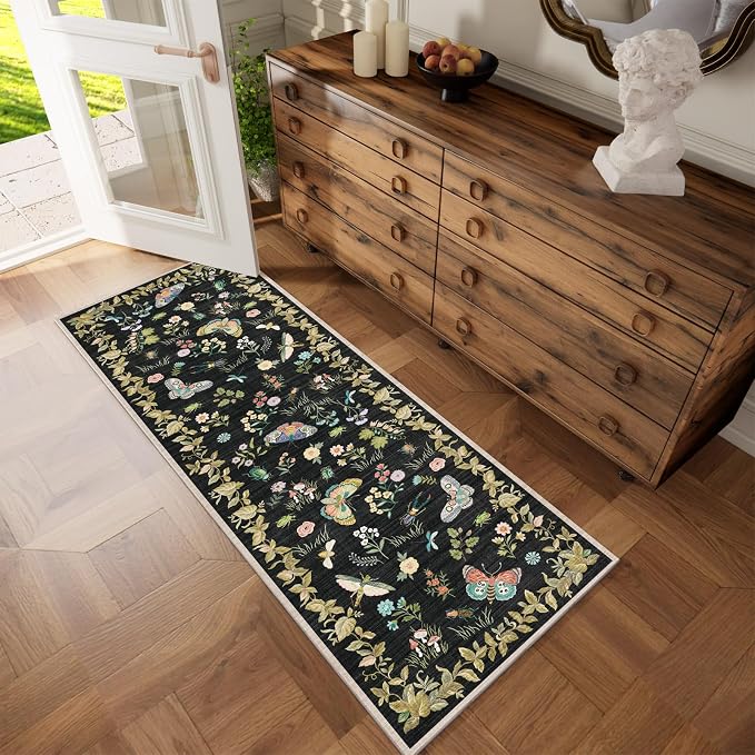 Washable Runners for Hallways Kitchen Rugs: 2'6"x8' Runner Rug Stain Resistant Non Slip Low Pile Soft Carpet Runners Rug for Bedroom Hallway Indoor Entryway Kitchen Laundry Room Farmhouse