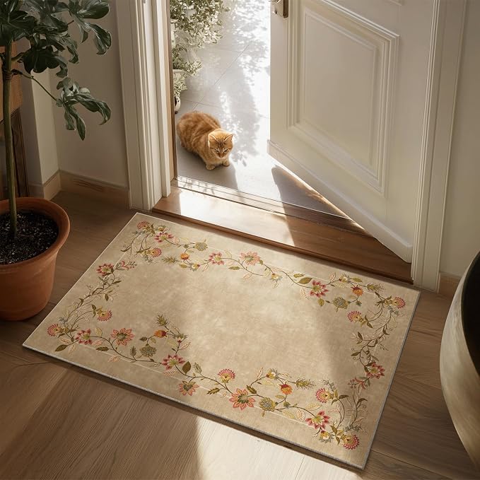 2x3 Washable Small Entryway Rug: Door Mat Indoor Entrance Stain Resistant Non Slip Rubber Backed Low Pile Soft Throw Area Rugs for Bedroom Kitchen Front Door Indoor Entrance Foyer Entry