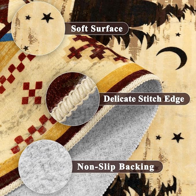 LOKHOM 8x10 Rustic Cabin Area Rug, Non-Slip Washable Western Lodge Bear Rug | Bear Pattern, Low Pile, Soft Vintage Wildlife Accent Floor Carpet, For Living Room Bedroom Entryway Nursery