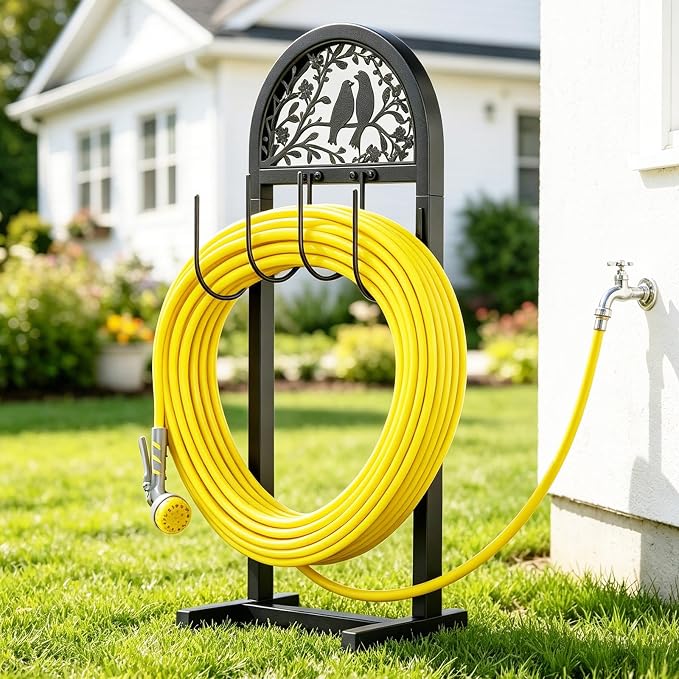 YQSLYSF 2 Pack Water Hose Stand Freestanding, Heavy Duty Garden Hose Holder Storage Rack for Outside