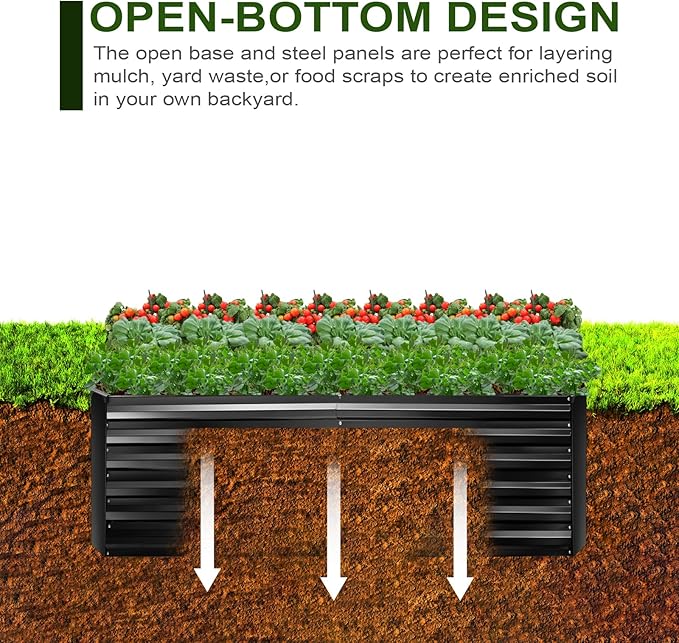 Metal Raised Bed Garden Bed Kit, 6x3x2ft Tall Galvanized Planter Raised Garden Boxes Outdoor, Large Metal Raised Garden Beds for Flowers, Vegetables, Herbs