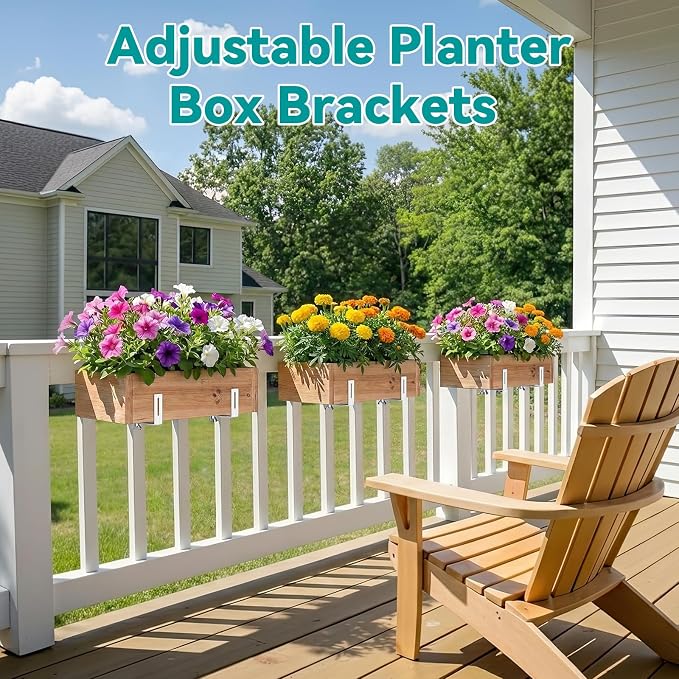 Adjustable Planter Box Brackets,Enhanced Bottom Support,Universal Outdoor Hanging Brackets,Flower Box Brackets for Fence Railings, Windowsill, Patio, Garden,Balcony. (8, White)