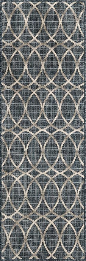 Unique Loom Outdoor Trellis Collection Area Rug - Gitter (2' x 6' 1" Runner, Blue/ Ivory)