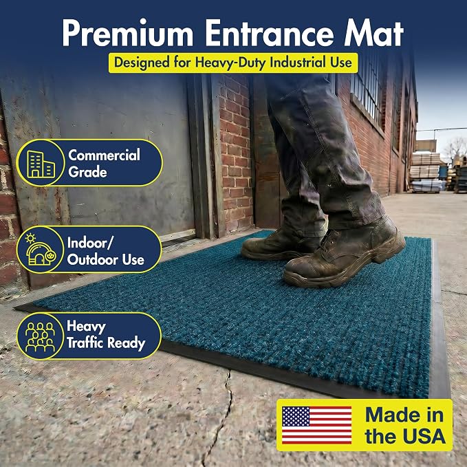 Notrax 109 Industrial Door Mat, 3' x 4' Entrance Mat, Heavy Duty Commercial Rugs for Entryway, Welcome Lobbies, Garage, and Mudroom, Made in the USA, Slate Blue, Brush Step 109S0034BU