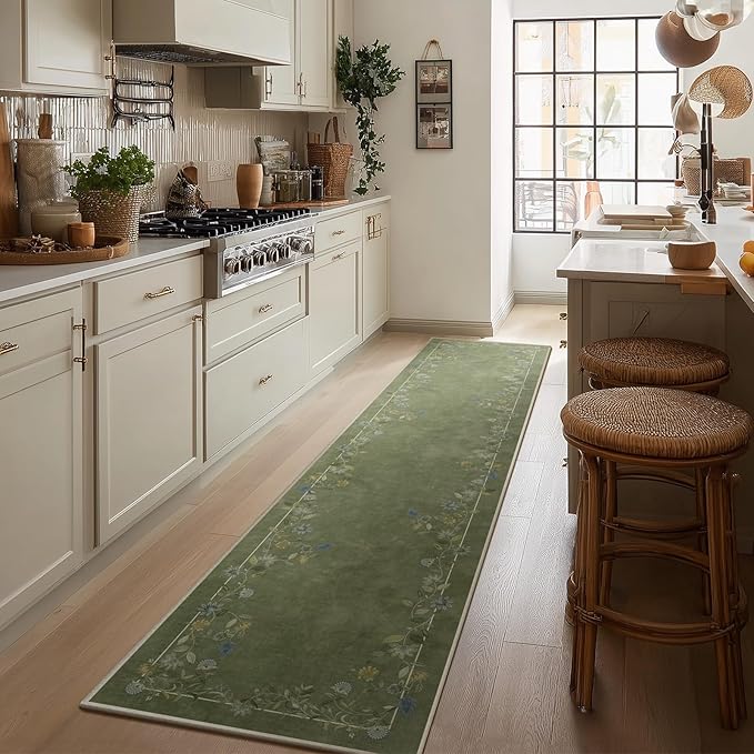 2x10 Washable Kitchen Runner Rug: Hallway Rug Non Slip Stain Resistant Low Pile Soft Indoor Long Floor Carpet Runners for Hallways Kitchen Entryway Laundry Room Bathroom Bedroom Living Room