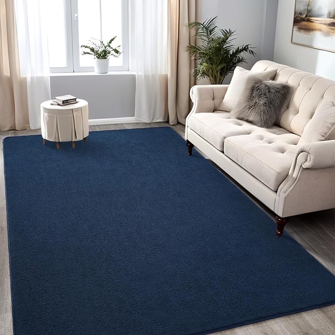 4x6 Navy Blue Area Rug Modern Aesthetic Minimalist | Washable Memory Foam, Low Pile Non Slip Indoor Carpet for Living Room Bedroom Office Classroom College Dorm Room Home Decor