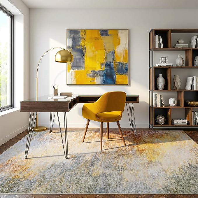 5x7 Abstract Art Sunset Gradient Area Rug Machine Washable Anti-Skid | Pet-Friendly Thin Carpet, Non-Shedding Low Profile Rugs for Living Room, Bedroom, Nursery, Apartment Indoor Use, Colorful