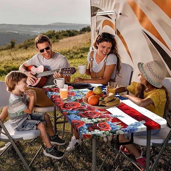 Picnic Table Cover with Bench Covers and Bag, American Flag Eagle Summer Camping Essentials Outdoor Table Covers with Elastic Picnic Waterproof Fitted Tablecloth for RV Picnic Travel 3pcs 96inch