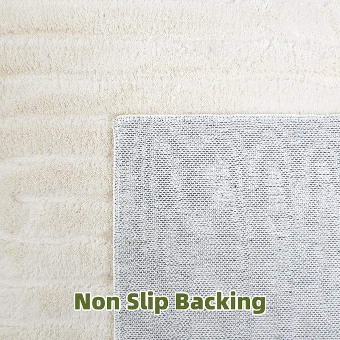 Beige Solid Area Rug 9x12 Large Washable Soft Rugs for Living Room | Modern Geometric Boho High-Low Pile Textured Fluffy Non Slip Carpet for Bedroom, Dining Room, Kids Room, Apartment, Office