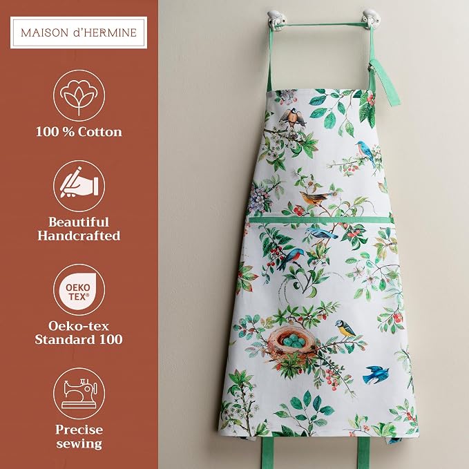 Maison d' Hermine Aprons for women with Pocket 100% Cotton (27.50"x31.50") | Adjustable Neck Strap & long ties Apron Men Chef Wedding Cooking Gardening Server Maid