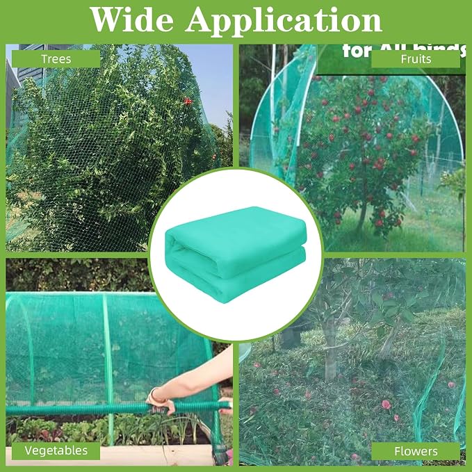 10 x 65FT Garden Mesh Netting, Ultra Fine Mesh Protection Netting Plant Covers Greenhouse Row Cover Raised Bed Screen Barrier Net for Vegetable Fruits Flowers Trees Crops, Green