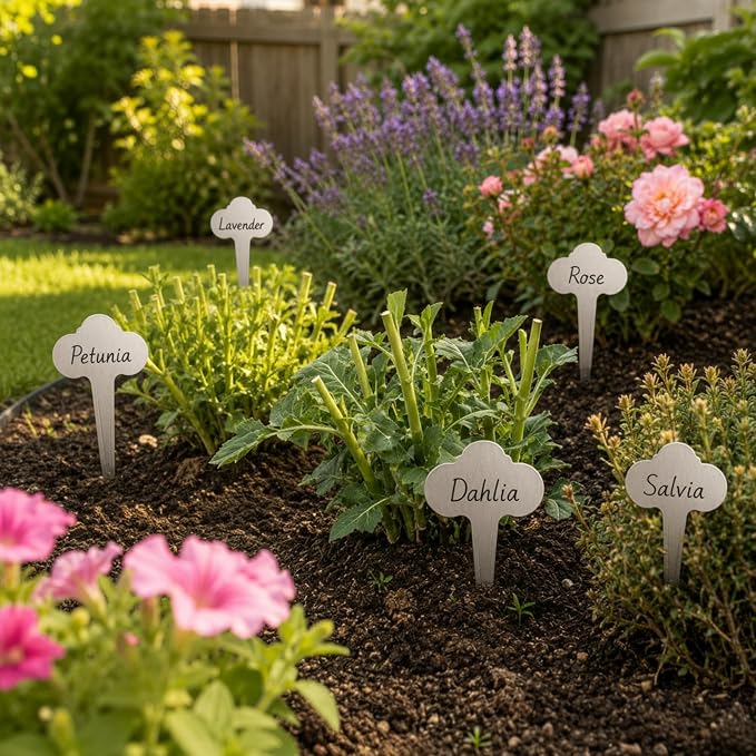 60 Pack Metal Plant Labels 6-1/2" x 3-1/2" Stainless Steel Outdoor Reusable Nursery Plant Name Tags Waterproof Garden Seed Labels Makers for Flowers Vegetable Pots Seedlings Herbs