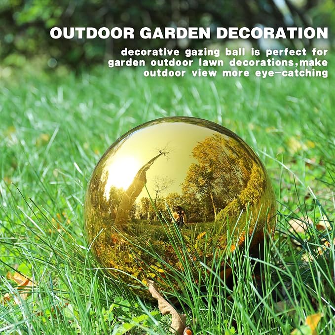 VCUTEKA Gazing Ball, Garden Gazing Globe for Outdoor Yard Decor, 10" Gold | Garden Globes, Glass Mirror Polished Hollow Ball Reflective Garden Sphere for Home Garden Lawn Outdoor Yard Decorative