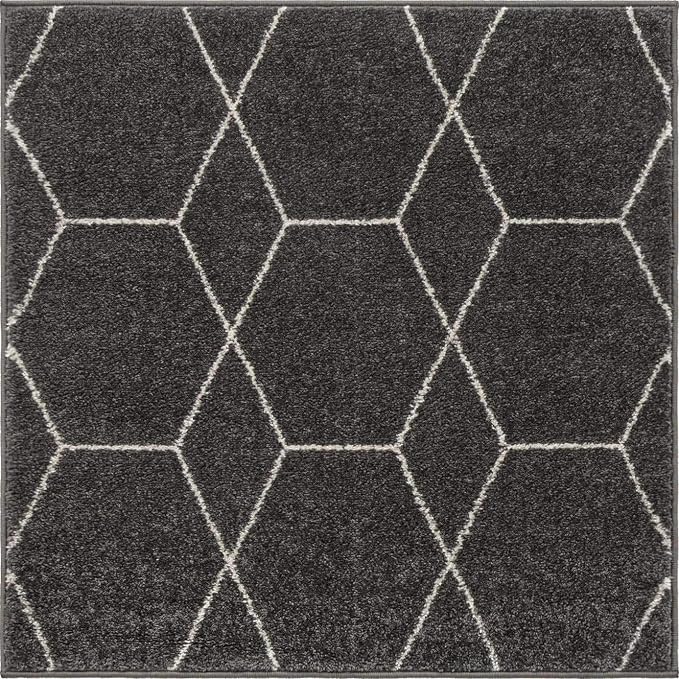 Unique Loom Trellis Frieze Collection Area Rug - Geometric (3' Square, Dark Gray/ Ivory)