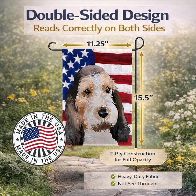 Caroline's Treasures CK6419GF Grand Basset Griffon Vendeen American Flag Garden Flag Mailbox Flag Decorative Yard Flag Banner Outside Patio Artwork Yard Flower Beds, Garden Size, Multicolor