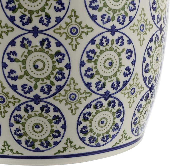 JONATHAN Y Lula 17.25" Chinoiserie Ceramic Drum Garden Stool, Traditional Floral Indoor/Outdoor Patio Side Table, Plant Stand, Blue/Green TBL1025A
