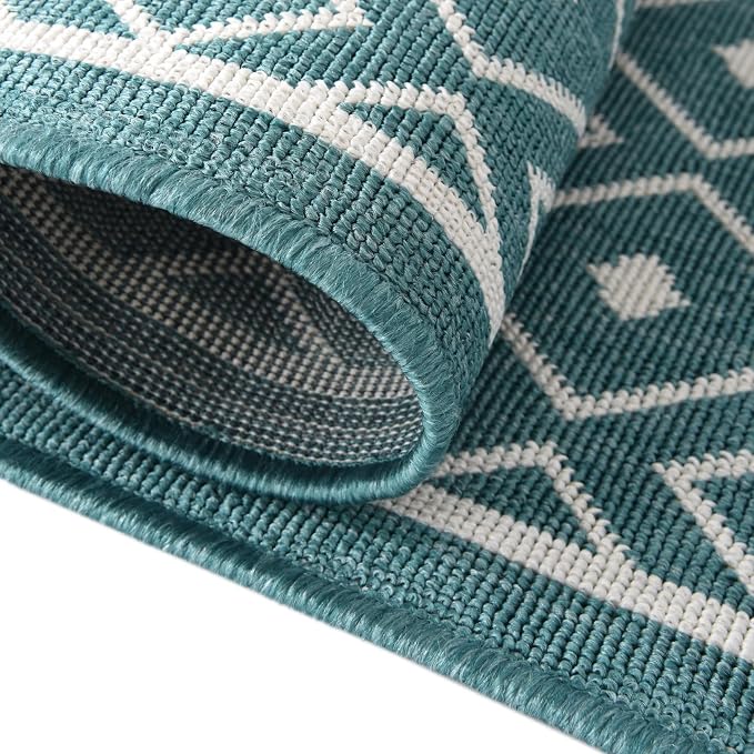Unique Loom Outdoor Trellis Collection Area Rug - Kafes (7' 10" Square, Teal/ Ivory)