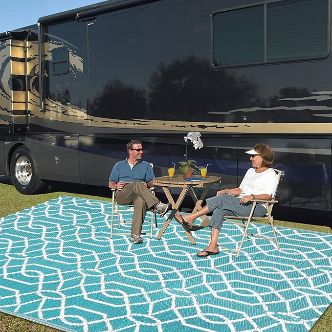 HEBE Outdoor Rug Waterproof 8x10, Plastic Straw Rug Camping Rug, Reversible Outdoor Patio Rugs RV Mat Clearance, Indoor Outside Floor Carpet for Porch,Deck,Camper,Balcony,Backyard