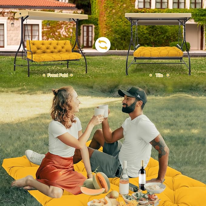Porch Swing Cushions 2 Seater Replacement Thicken 5" Waterproof & Fade Resistant Swing Cushions for Outdoor Furniture Bench Patio Swing Cushion with Backrest & Ties(Yellow 40x40x5inch)