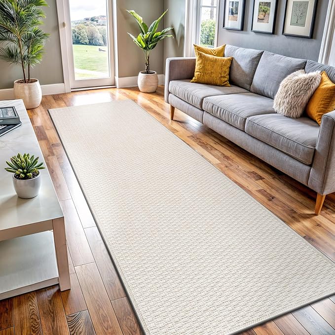 Luul Home Easy Jute Rugs 2x7 White Color Living Room Indoor Outdoor Runner Rug for Farmhouse Patio and Kitchen Rug High Traffic Washable Easy to Clean Solid Boho Woven Design Outside Carpet (2 x 7)